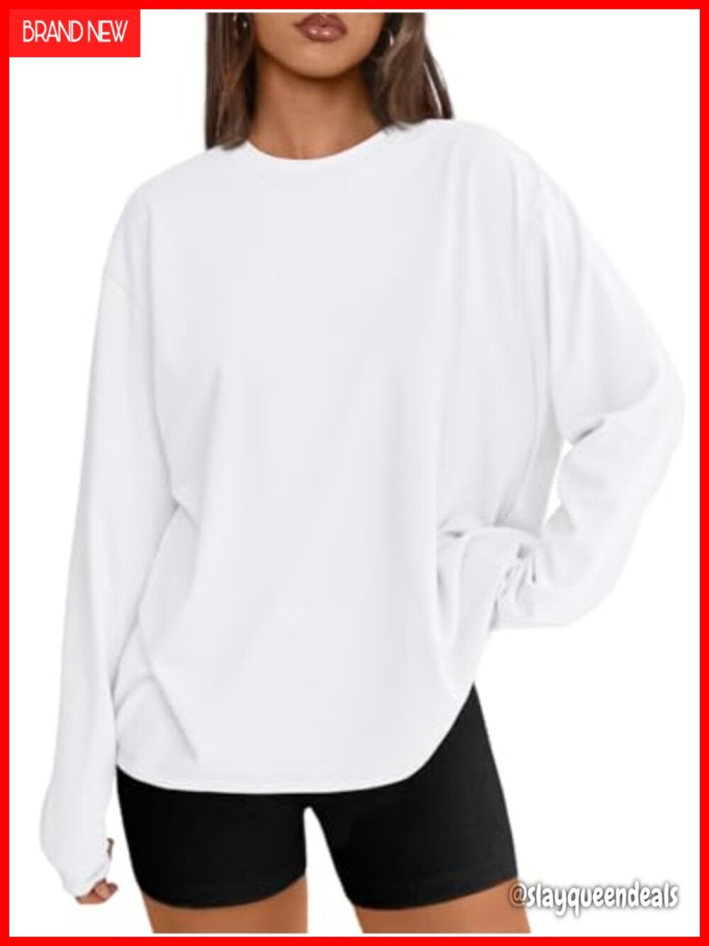 Oversized Long Sleeve Tunic Tee Soft Stretchy Crew Neck Casual Top